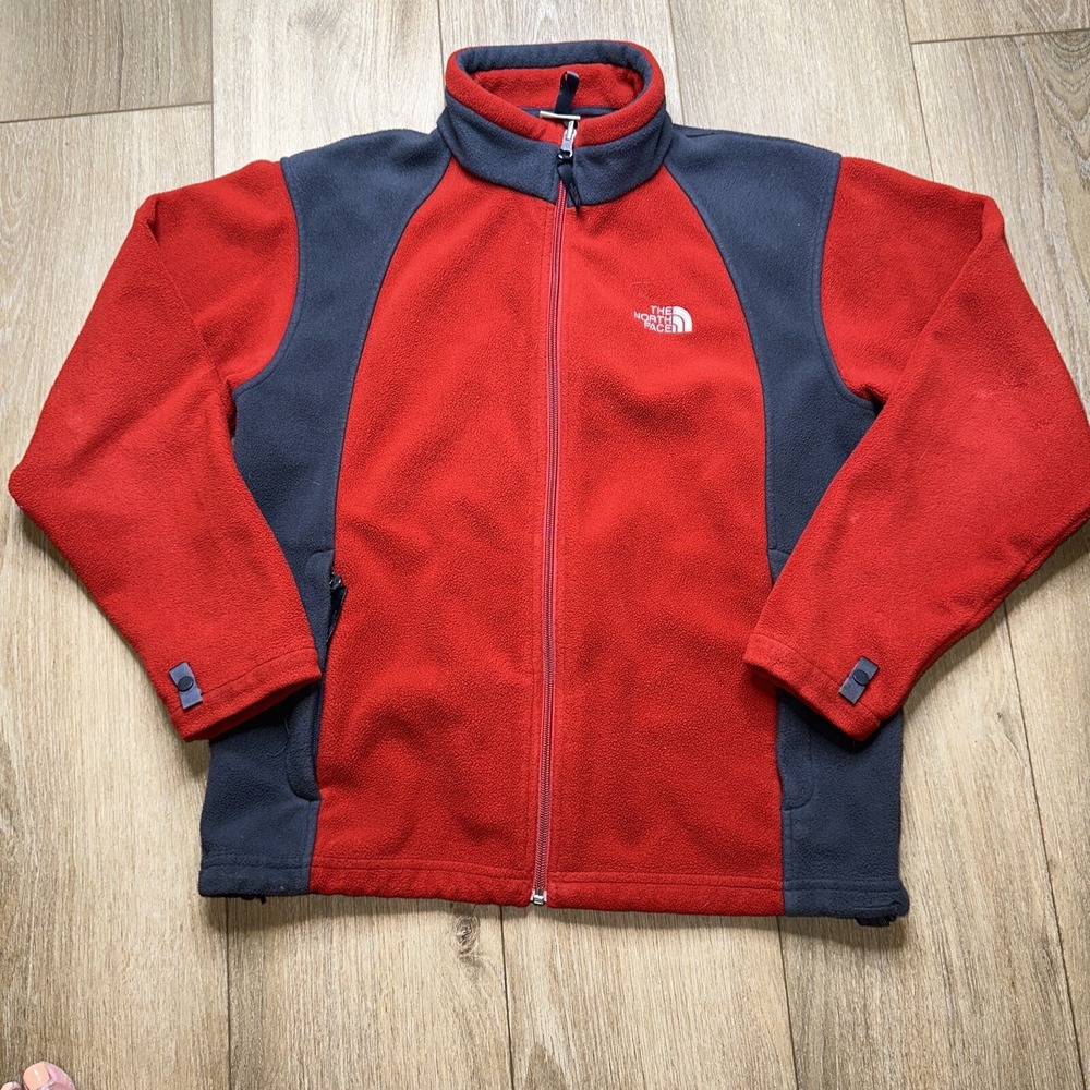 The North Face Boys Size Large Red Gray Long‎ Sleeve Fleece Full-Zip Jacket